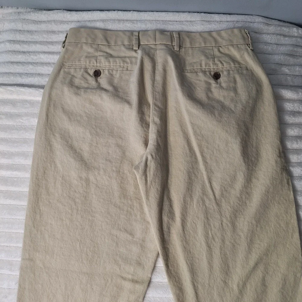 J. Crew Bedford Linen Cotton Pants Mens 32X32 Oatmeal Coastal Preppy Beachy